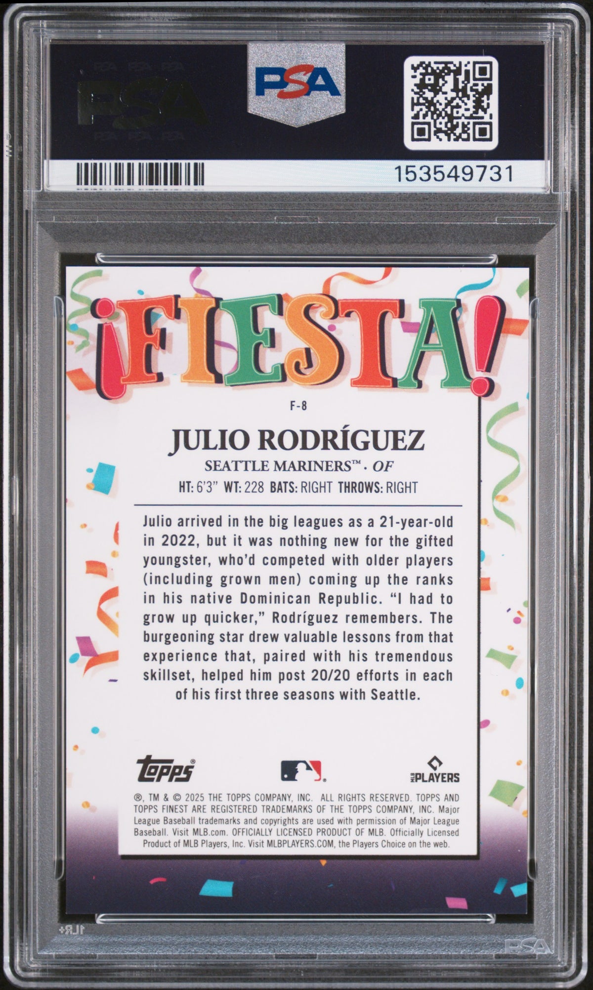 2025 Finest Fiesta Julio Rodriguez #F8 PSA 10