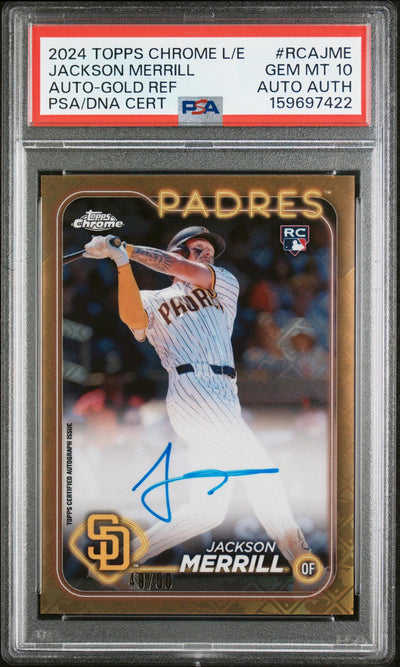 2024 Chrome Logofractor Autographs Gold Refractors Jackson Merrill #RCAJM /50 PSA 10