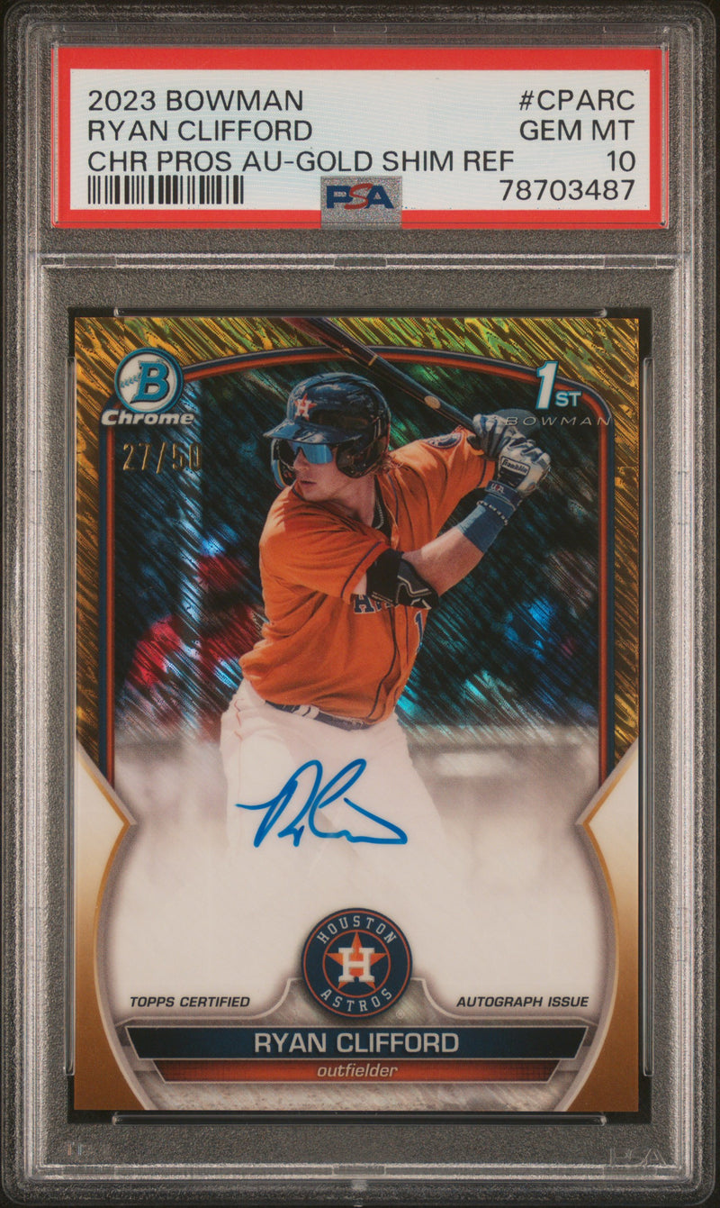 2023 Bowman Chrome Prospect Autographs Gold Shimmer Refractors Ryan Clifford #CPARC /50 PSA 10