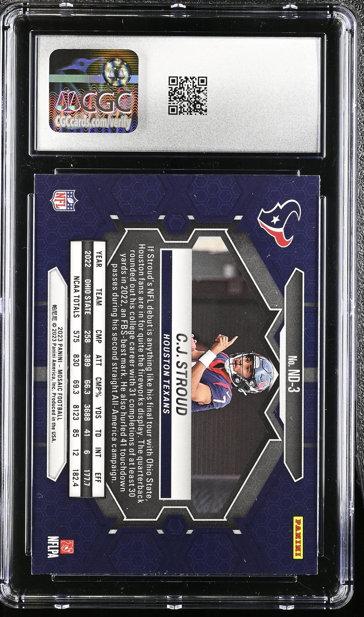 2023 Panini Mosaic #ND-3 C.J. Stroud NFL Debut CGC 10