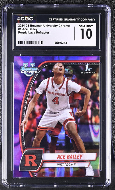 2024-25 Bowman University Chrome Ace Bailey #1 Purple Lava Refractor CGC 10
