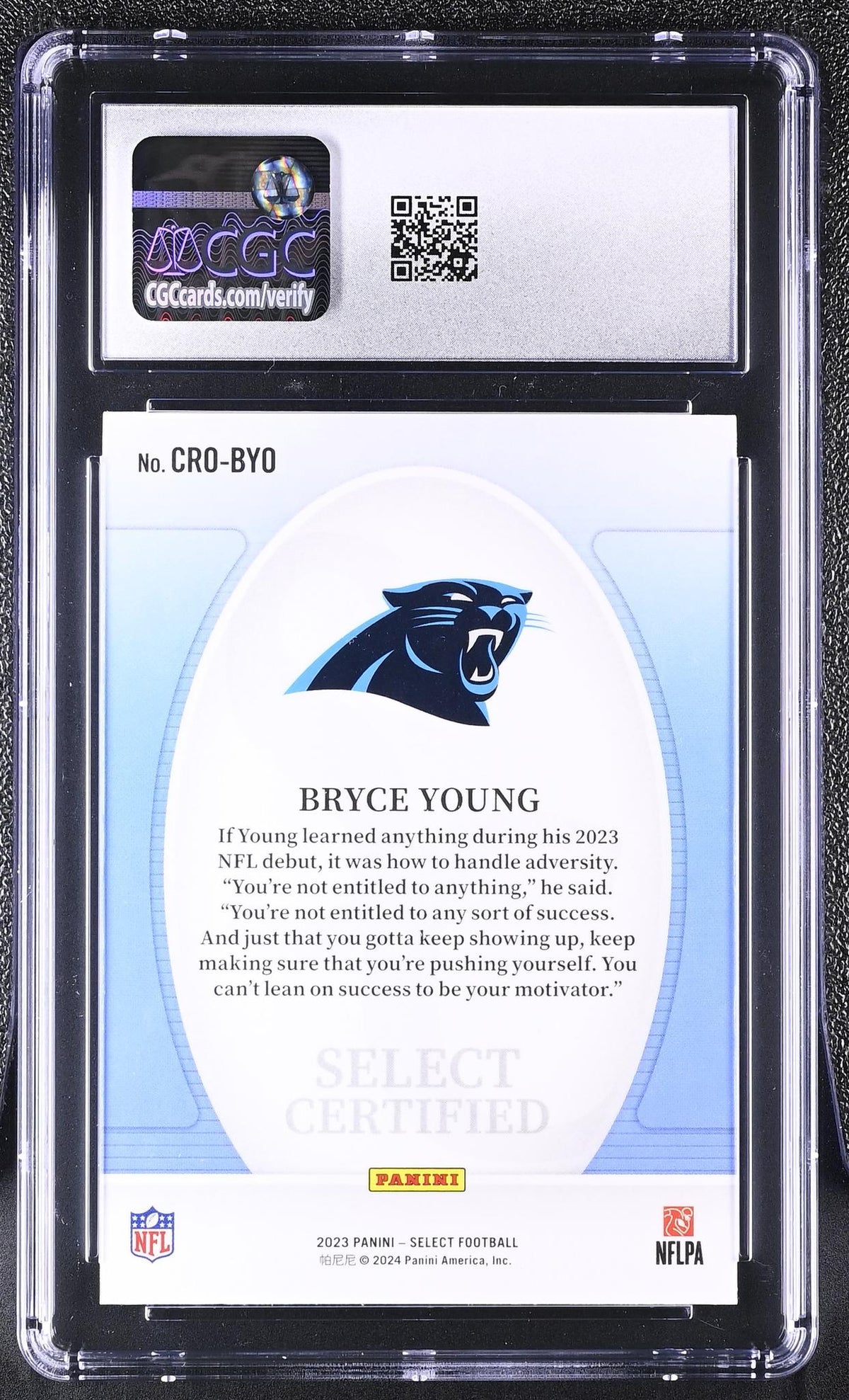 2023 Select #CRO-BYO Bryce Young Select Certified Rookies CGC 10