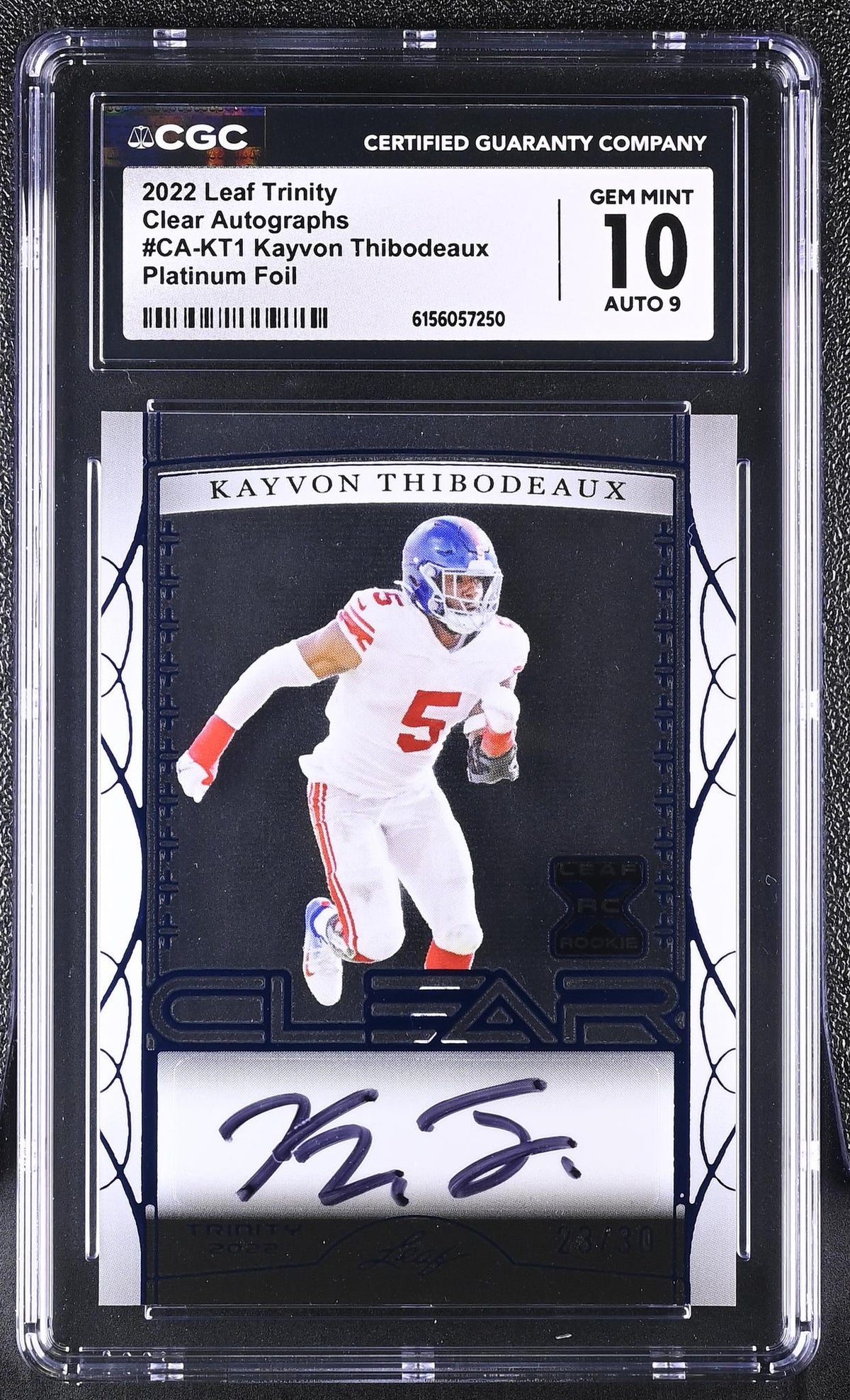 2022 Trinity #CA-KT1 Kayvon Thibodeaux Clear Autographs /30 Auto CGC 10