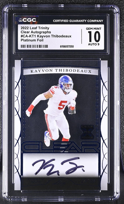 2022 Leaf Trinity Clear Autographs Kayvon Thibodeaux #CA-KT1 Platinum Foil /30 CGC 10