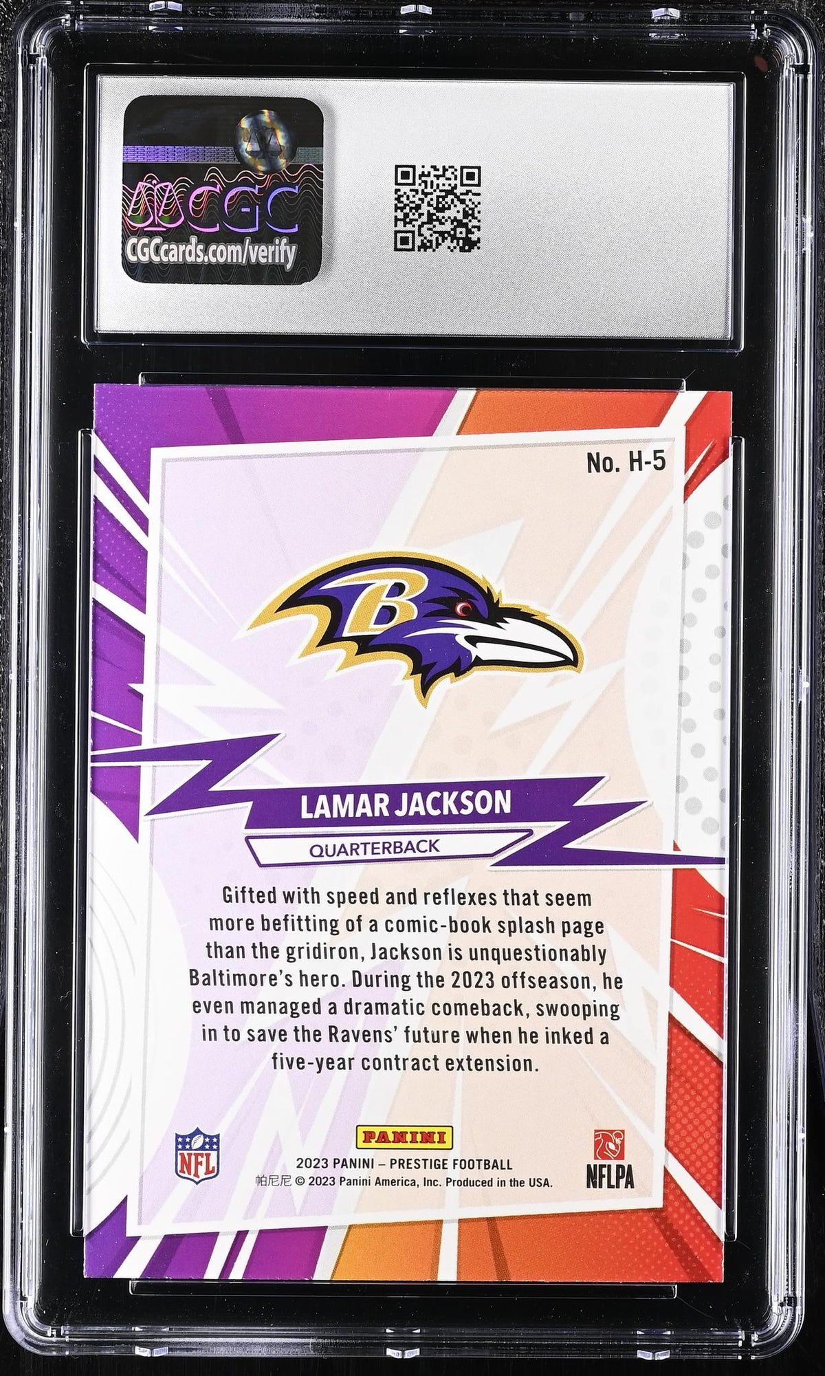 2023 Prestige #H-5 Lamar Jackson Heroes CGC 10