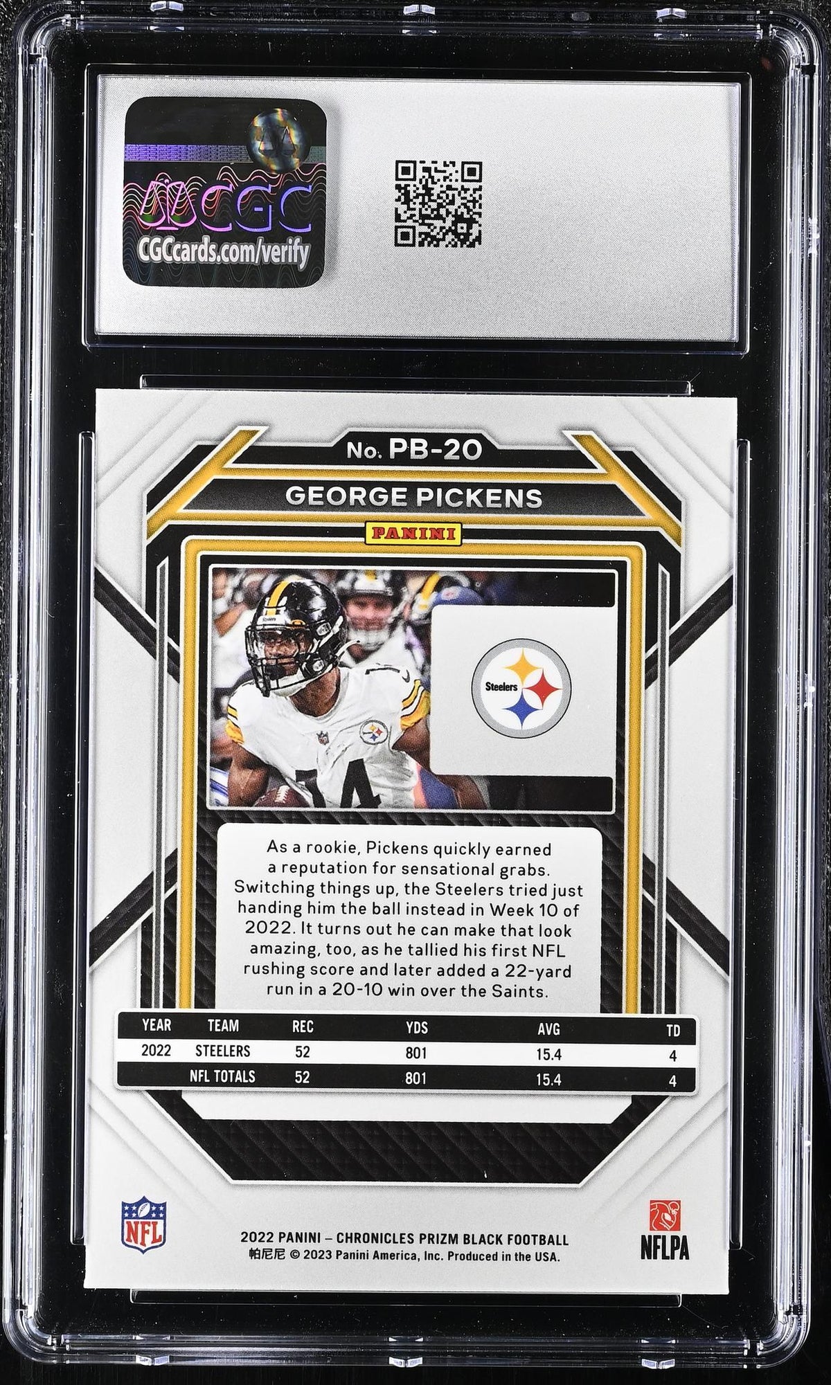 2022 Prizm #PB-20 George Pickens Prizm Black CGC 10