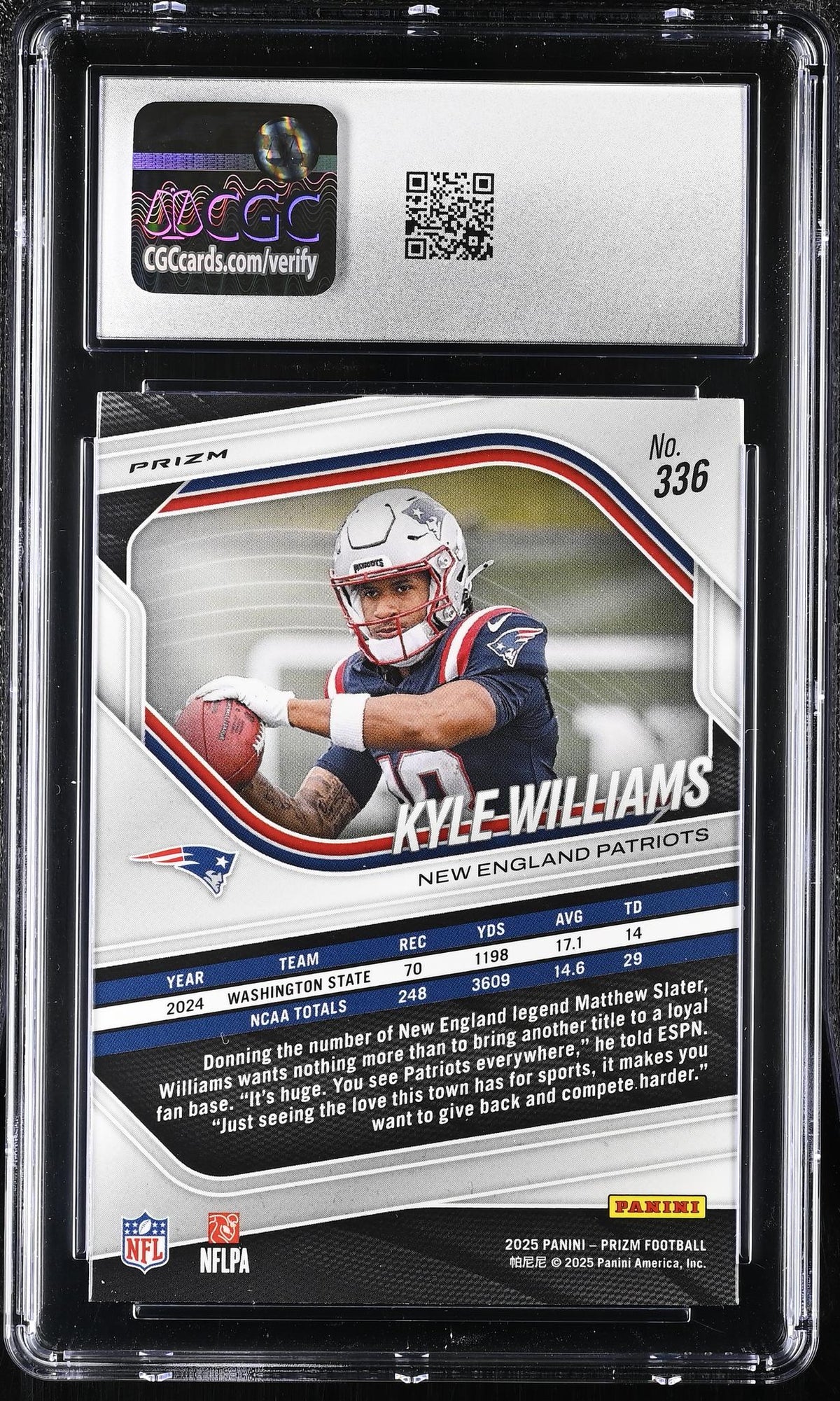 2025 Prizm #336 Kyle Williams White Disco CGC 9