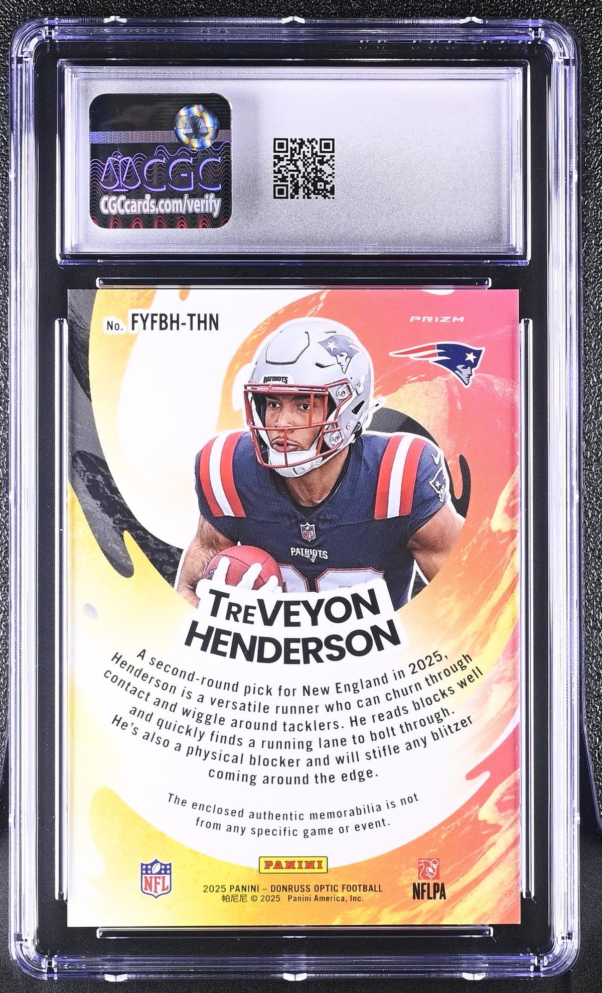 2025 Donruss Optic #FYFBH-THN TreVeyon Henderson First Year Fresh Relics CGC 9