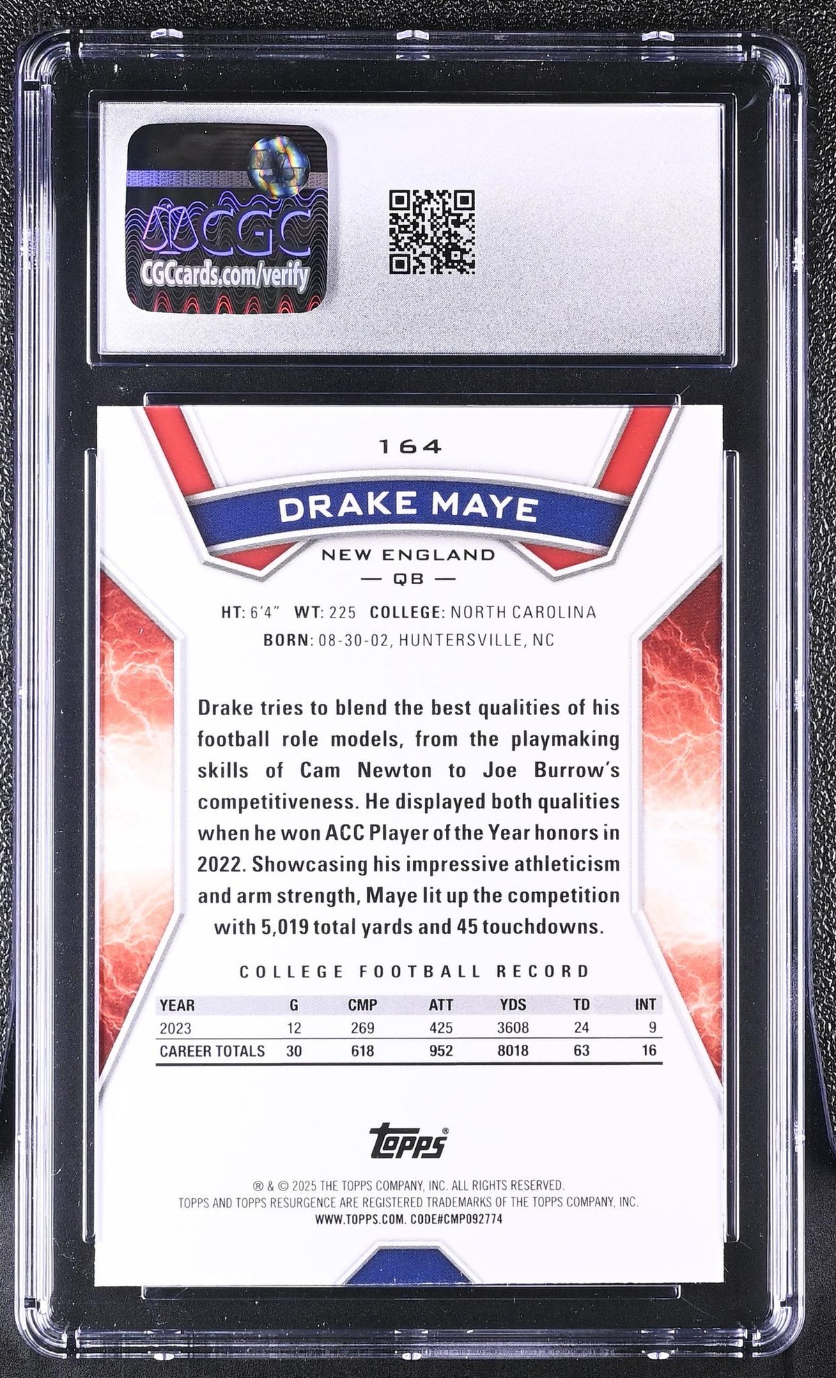 2024 Topps Resurgence #164 Drake Maye CGC 10