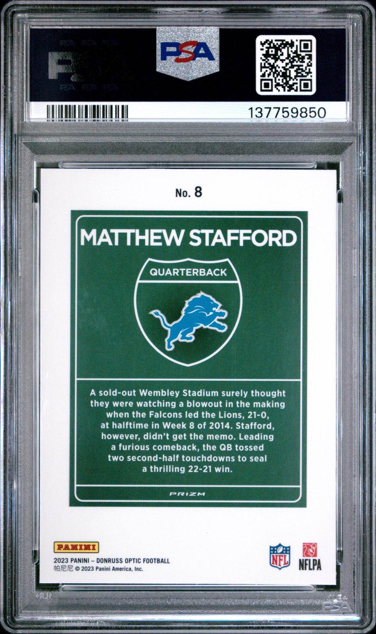2023 Donruss Optic International Downtown Matthew Stafford #8 PSA 9