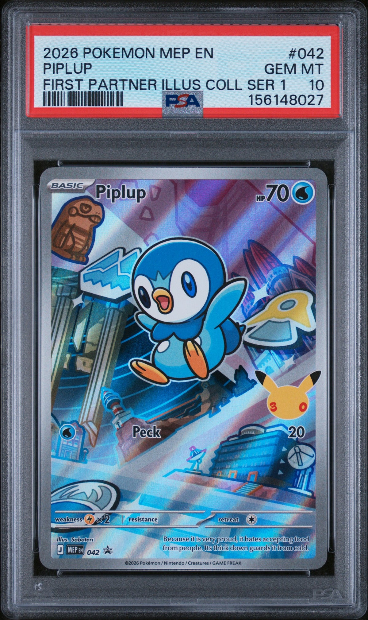 2026 Pokemon Mega Evolution Black Star Promo First Partner Illustration Collection Series 1 Piplup #042 PSA 10