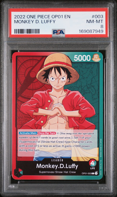 2022 One Piece Romance Dawn Leader Monkey D. Luffy #OP01003 PSA 8