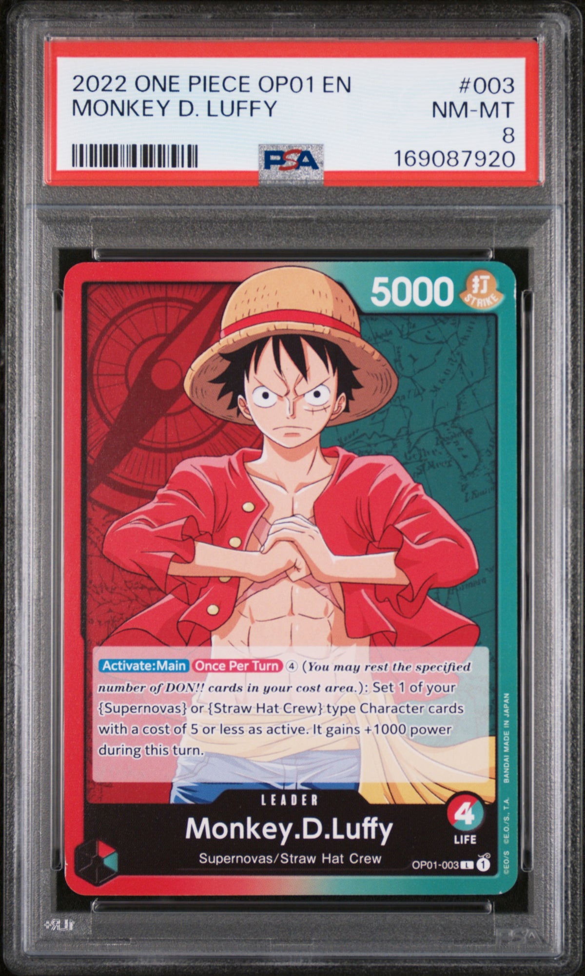 2022 One Piece Card Game Monkey D. Luffy #003 PSA 8