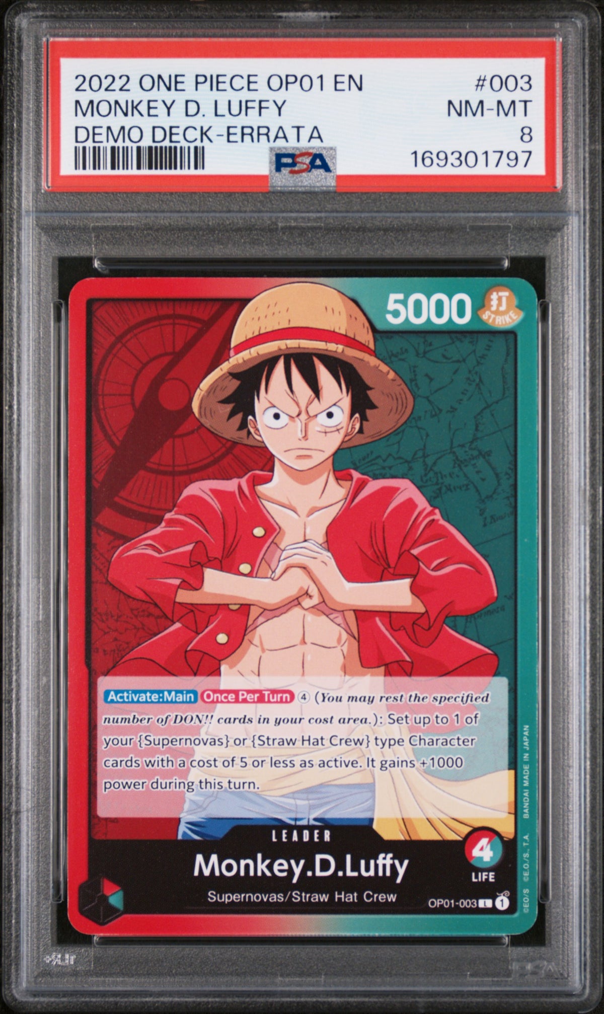 2022 One Piece Demo Deck-Errata Monkey D. Luffy #003 PSA 8
