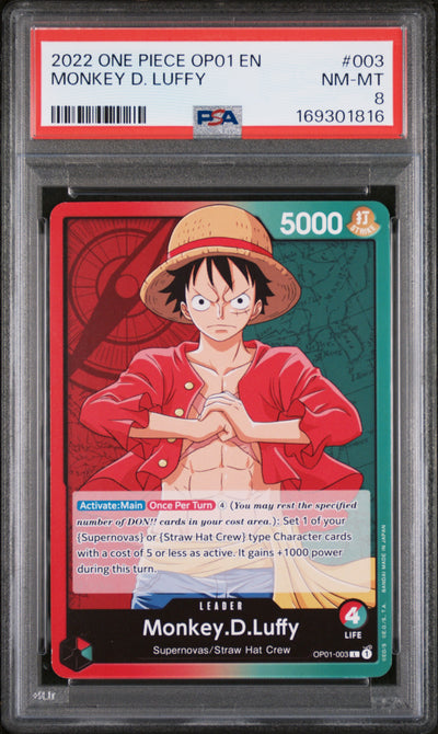 One Piece Card Game Monkey D. Luffy OP01-003 PSA 8