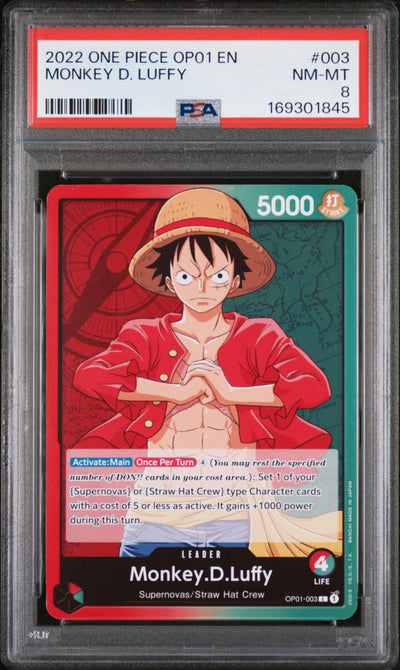 2022 One Piece OP01 Monkey D. Luffy #003 PSA 8