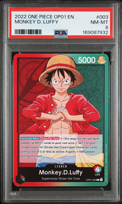 One Piece Card Game Monkey D. Luffy #003 Supernovas/Straw Hat Crew PSA 8