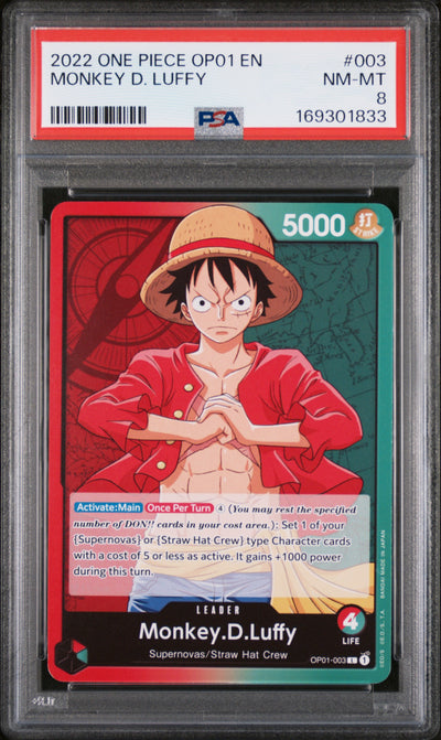 2022 One Piece OP01 Monkey D. Luffy #003 PSA 8