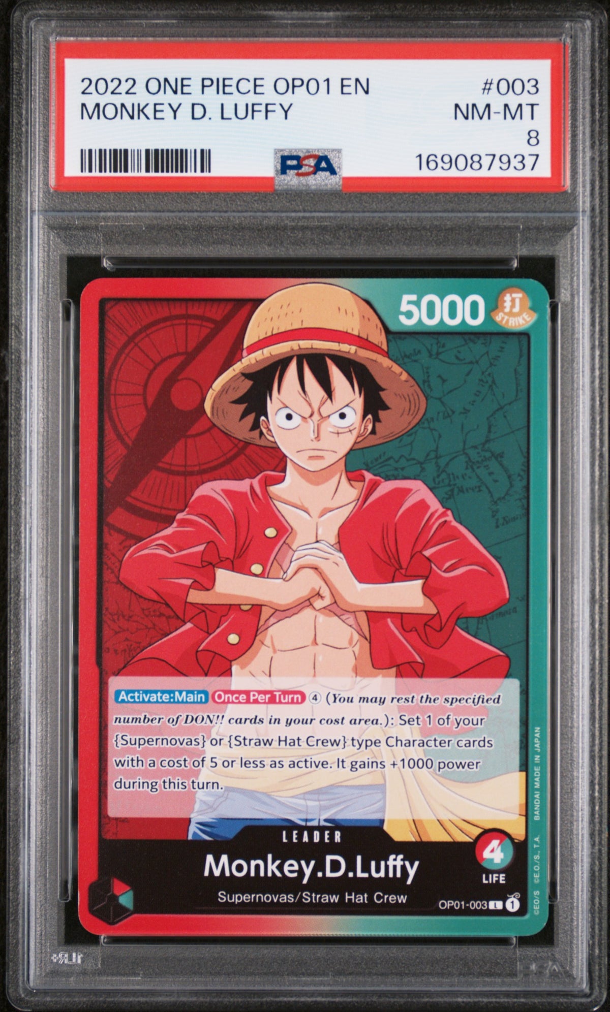 2022 One Piece Monkey D. Luffy #003 PSA 8