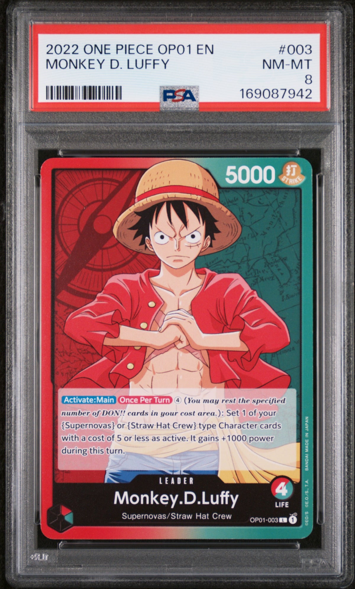 2022 One Piece Monkey D. Luffy #003 PSA 8