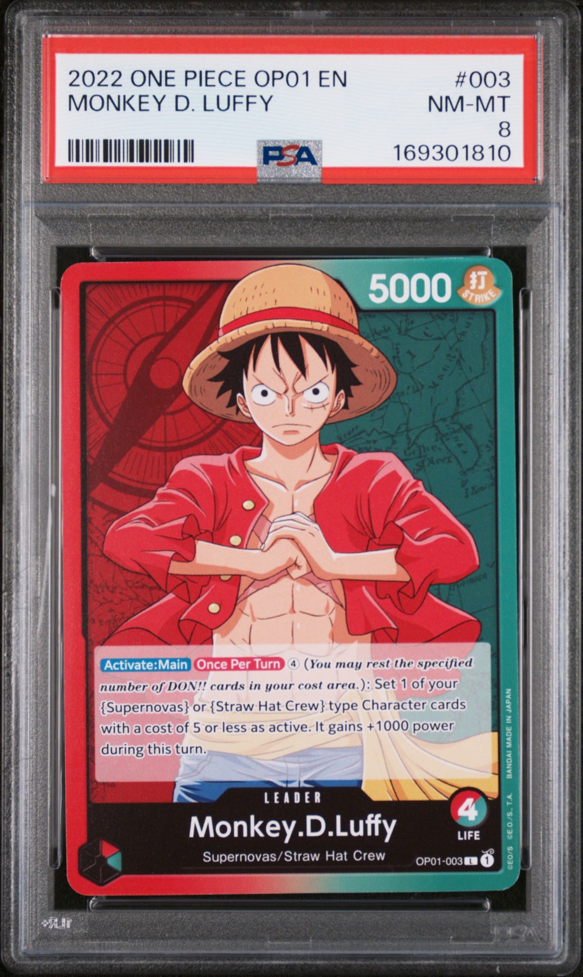 2022 One Piece Monkey D. Luffy #003 PSA 8