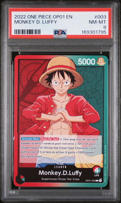 2022 One Piece Romance Dawn Leader Monkey D. Luffy #OP01003 /169301795 PSA 8