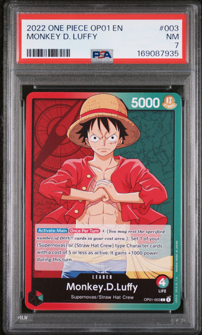 2022 One Piece Romance Dawn Leader Monkey D. Luffy #OP01003 PSA 7