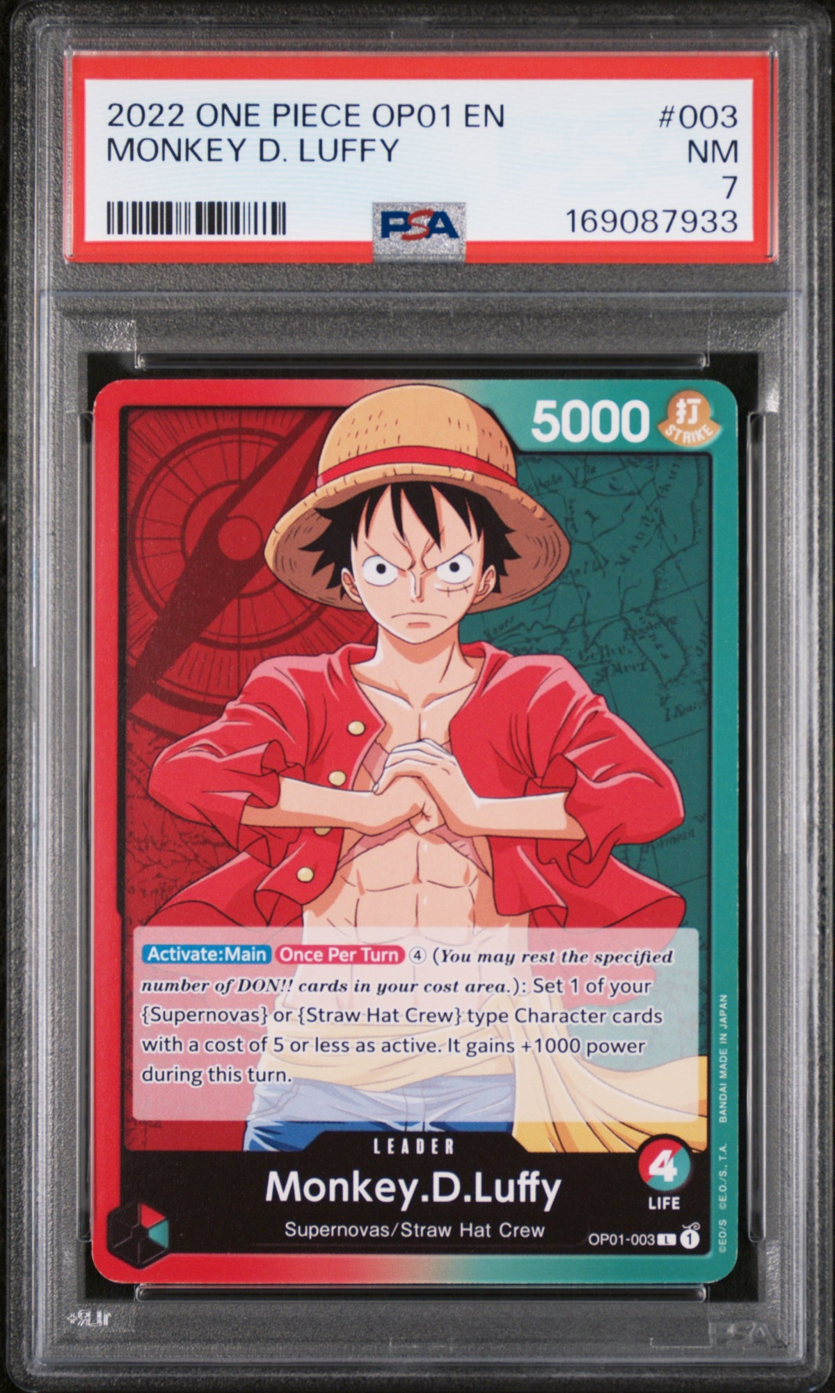 2022 One Piece Romance Dawn Leader Monkey D. Luffy #OP01003 PSA 7