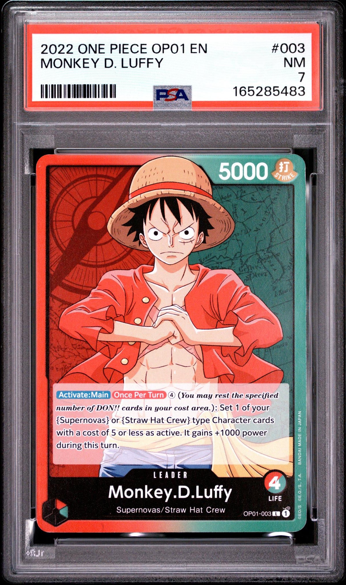 One Piece Card Game Monkey D. Luffy OP01-003 Straw Hat Crew PSA 7
