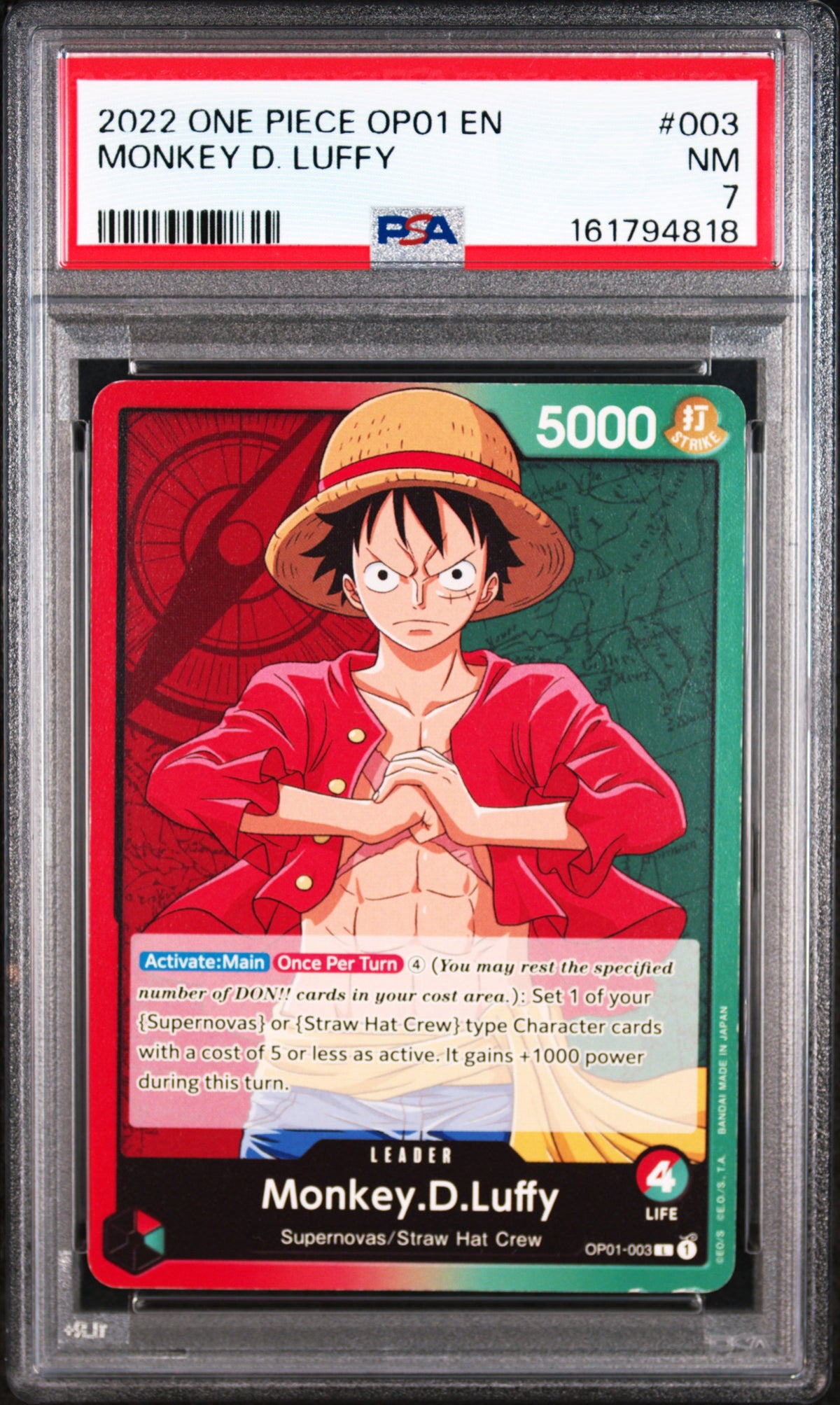 2022 One Piece Monkey D. Luffy #003 PSA 7