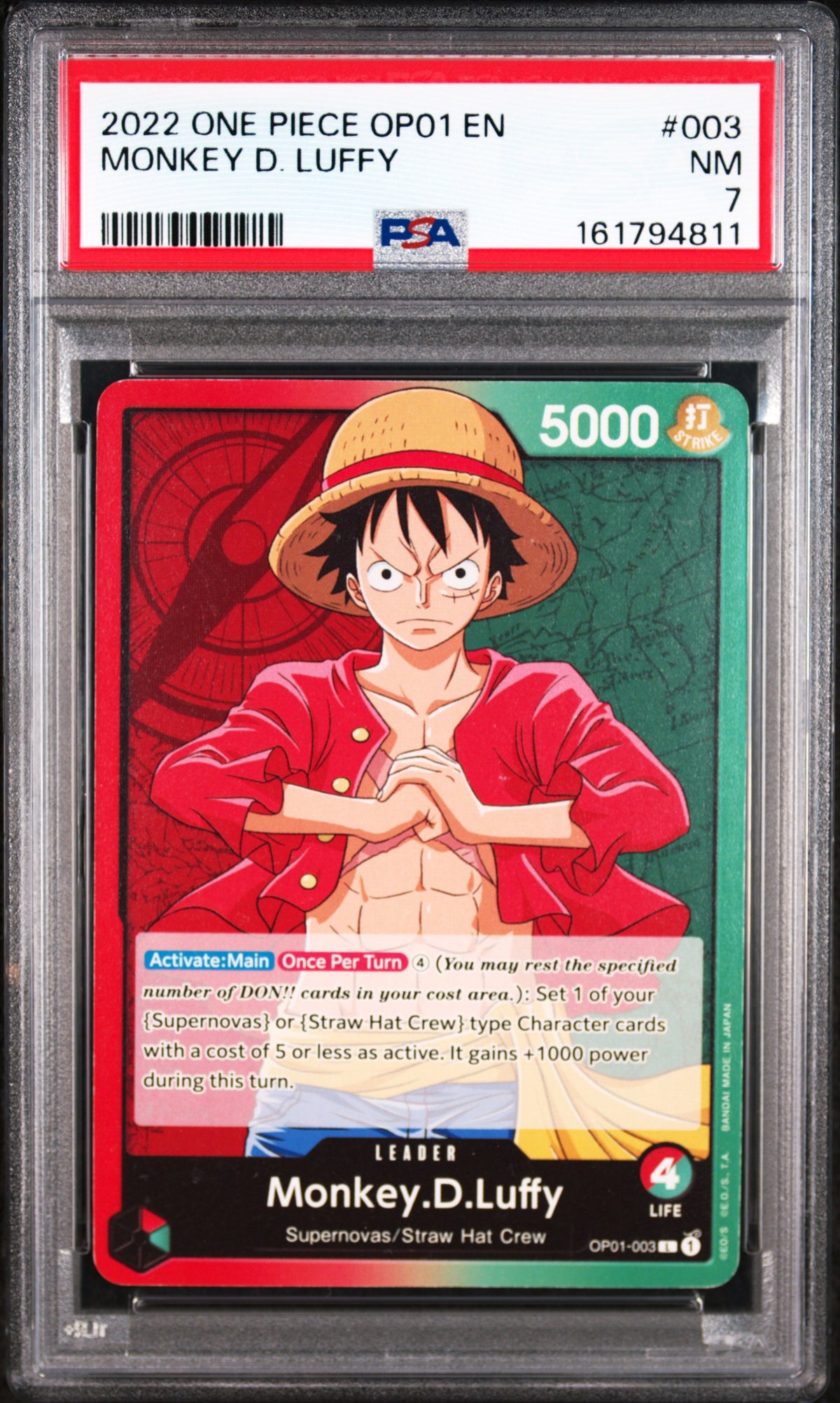 2022 One Piece OP01 EN Monkey D. Luffy #003 PSA 7