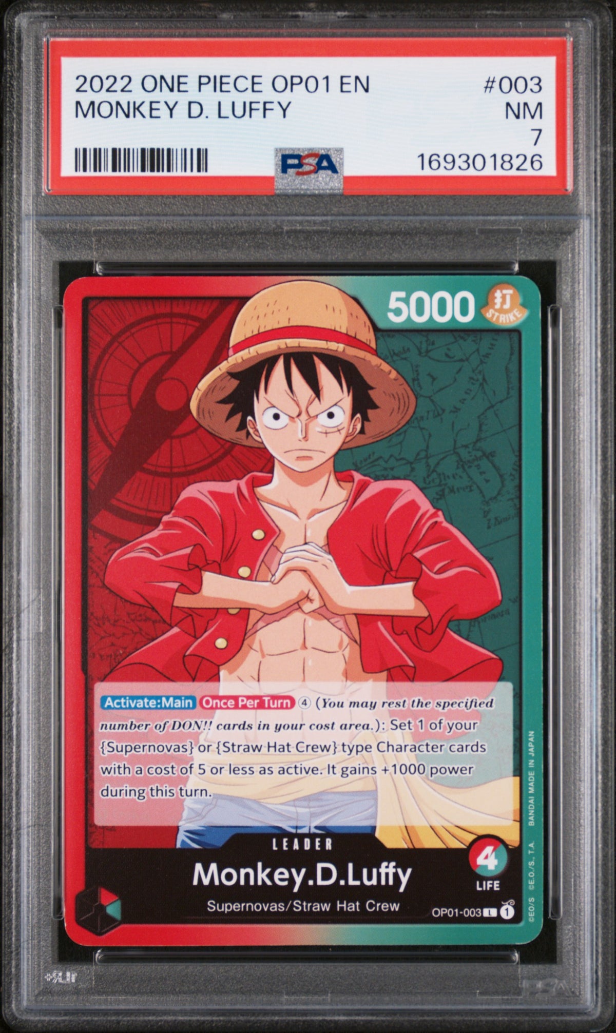 2022 One Piece OP01 Monkey D. Luffy #003 PSA 7