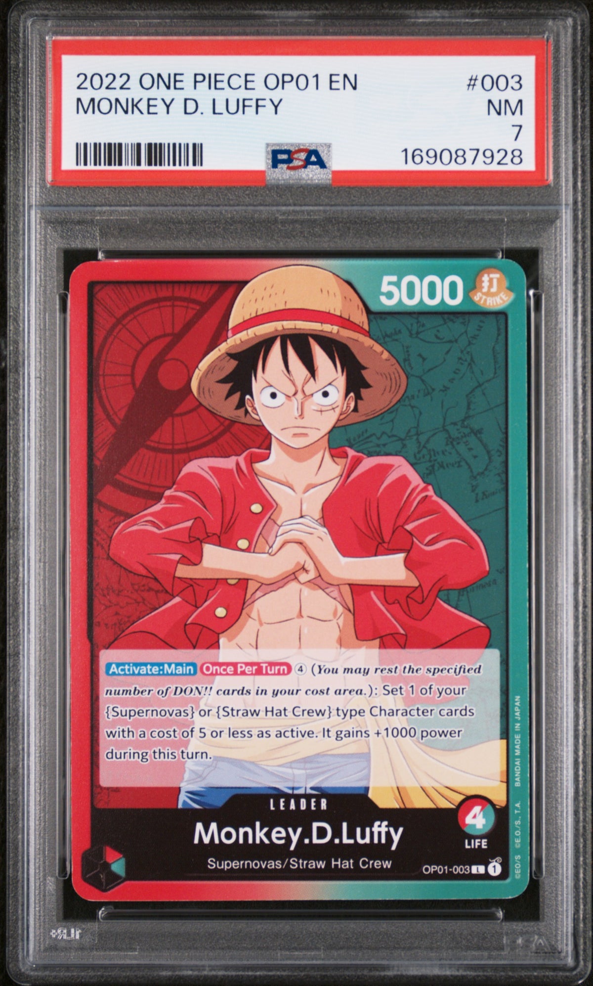 One Piece Card Game Monkey D. Luffy OP01-003 PSA 7