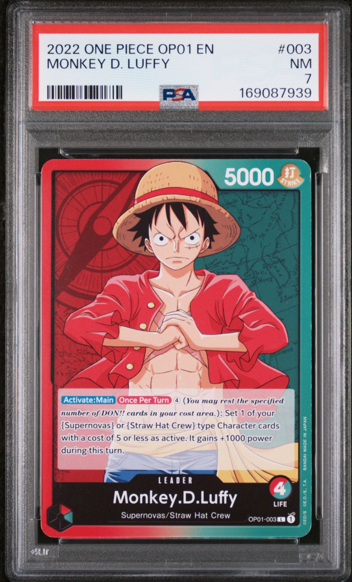 One Piece Card Game Monkey D. Luffy OP01-003 PSA 7