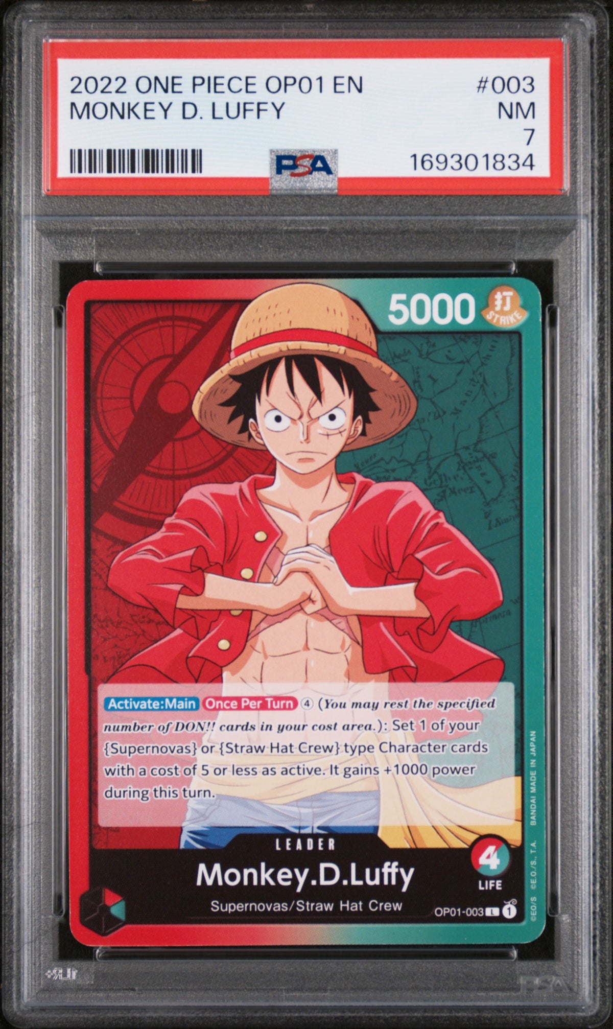 2022 One Piece OP01 Monkey D. Luffy #003 PSA 7