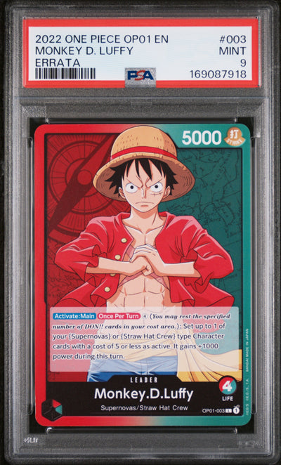 2022 One Piece Monkey D. Luffy #003 Errata PSA 9