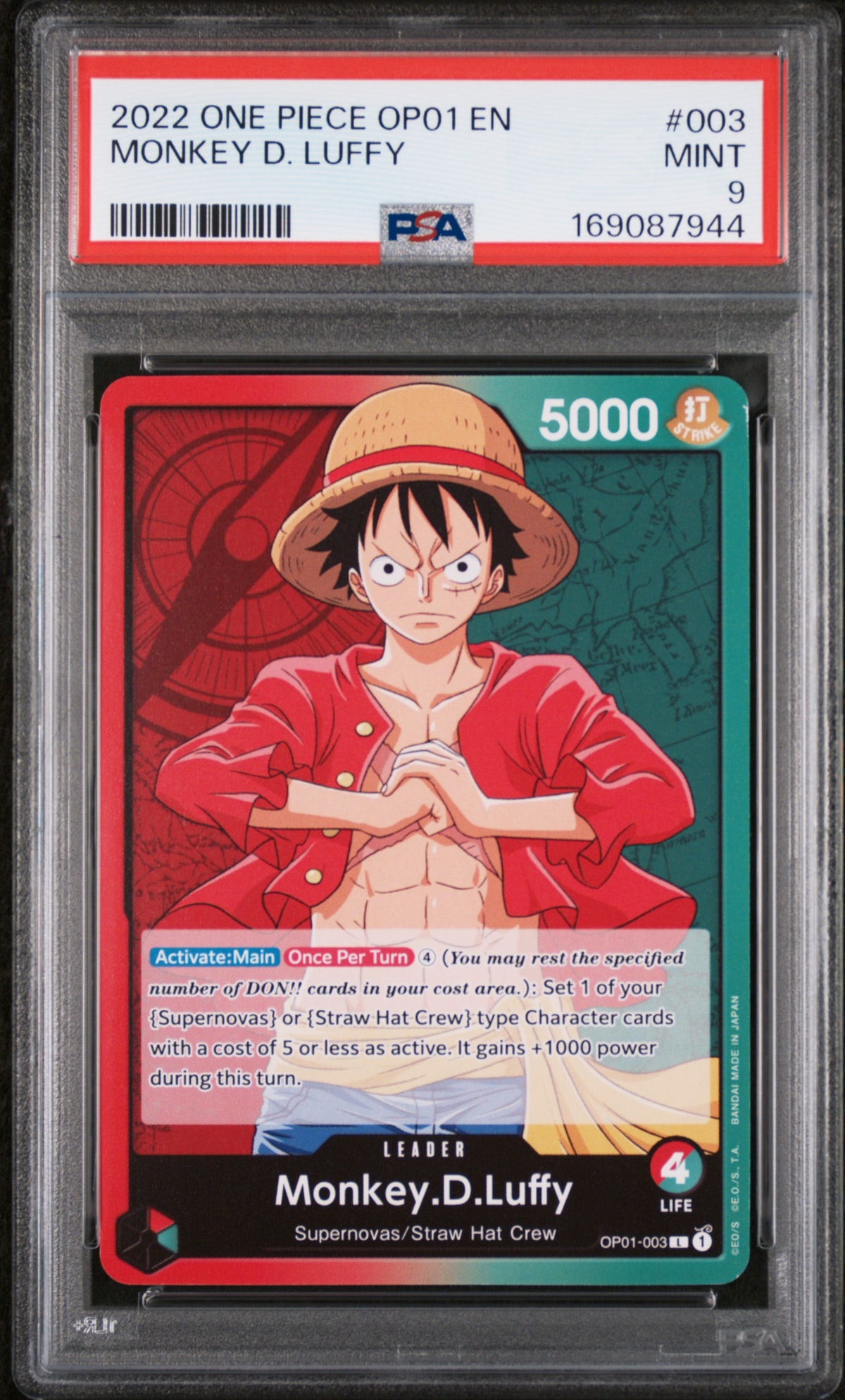 2022 One Piece OP01 Monkey D. Luffy #003 PSA 9