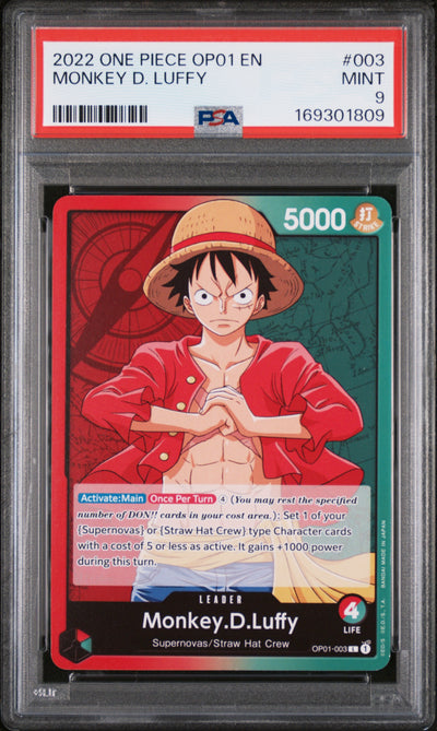 One Piece Card Game Monkey D. Luffy #003 Supernovas/Straw Hat Crew PSA 9