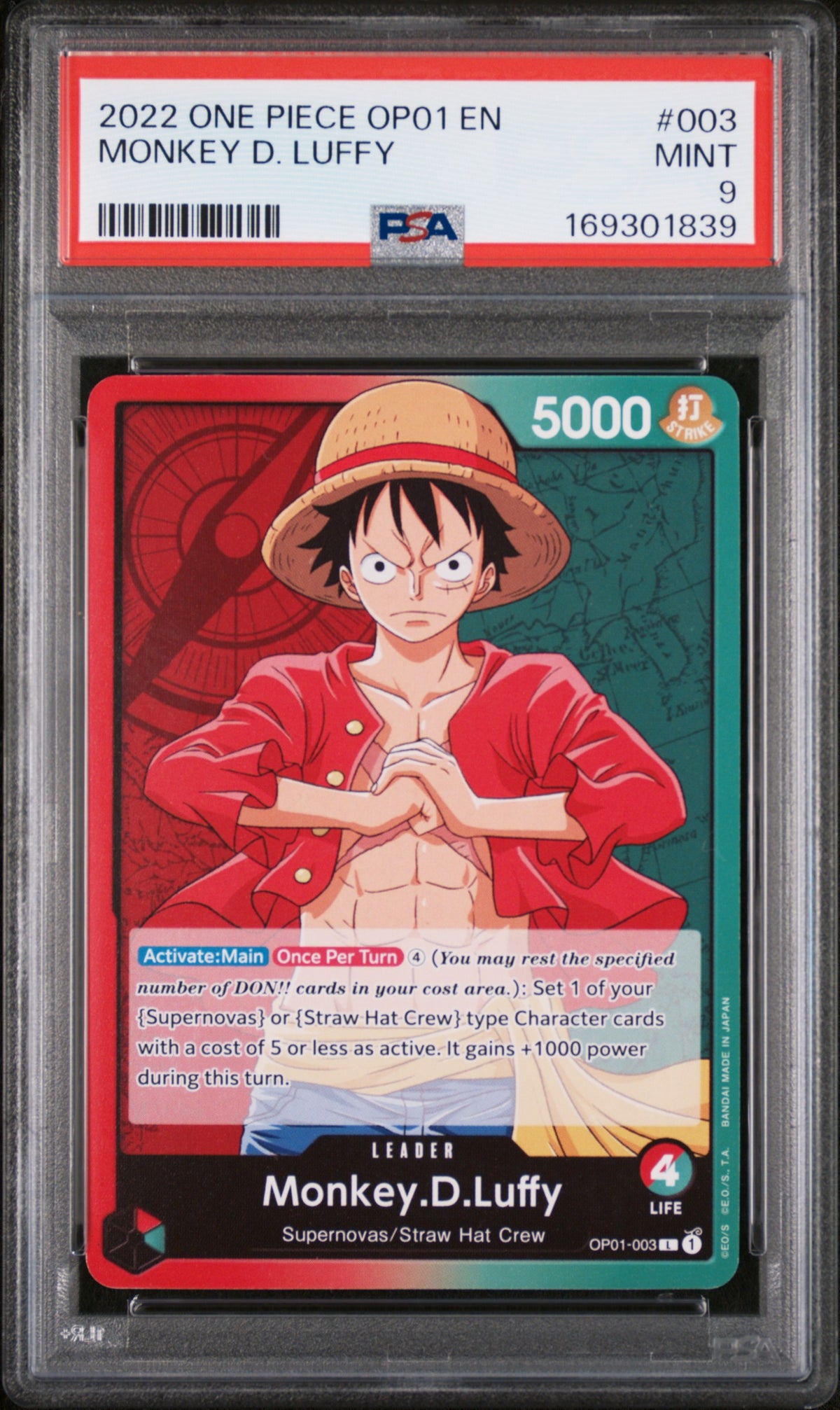 2022 One Piece Card Game Monkey D. Luffy #003 PSA 9