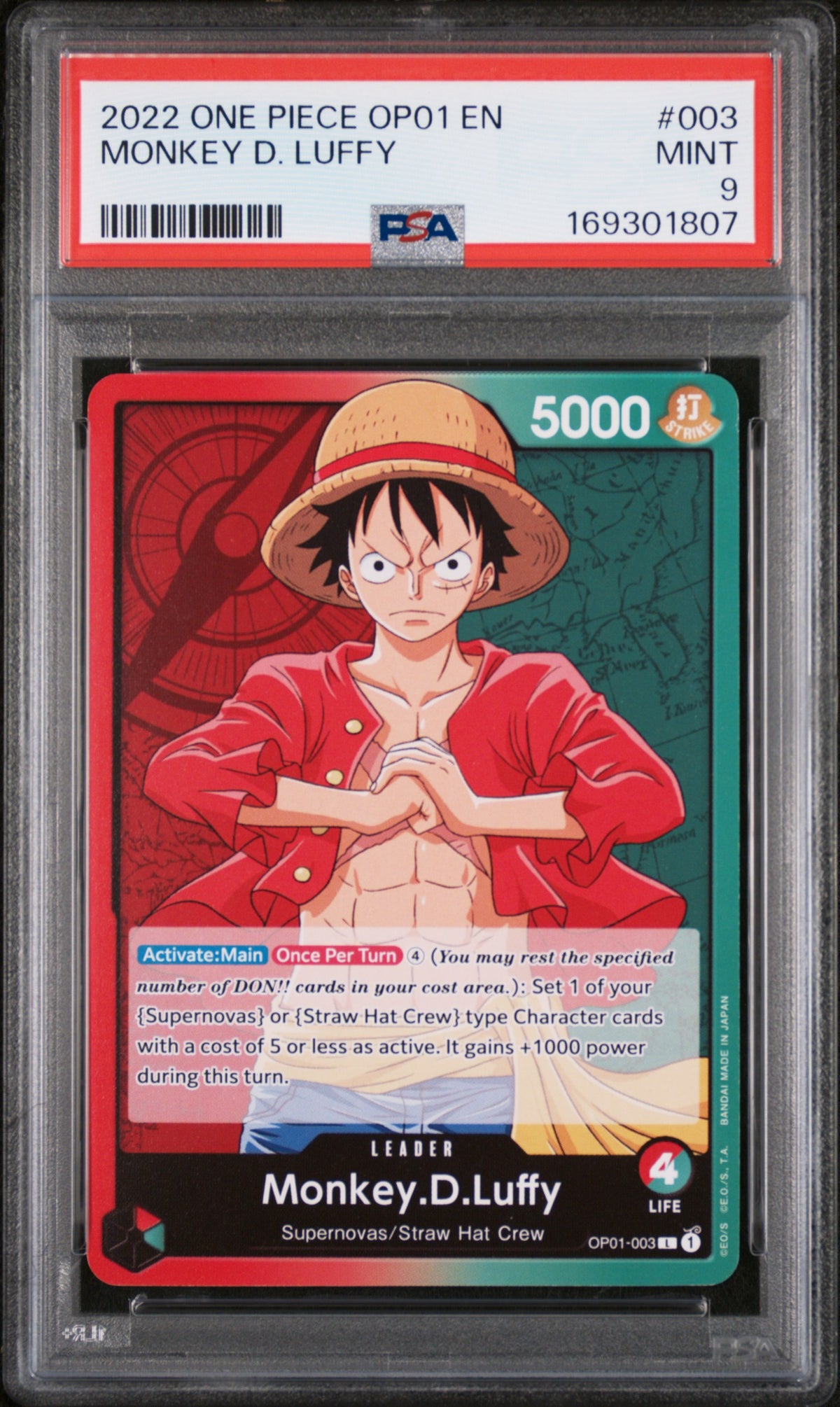 2022 One Piece OP01 Monkey D. Luffy #003 PSA 9