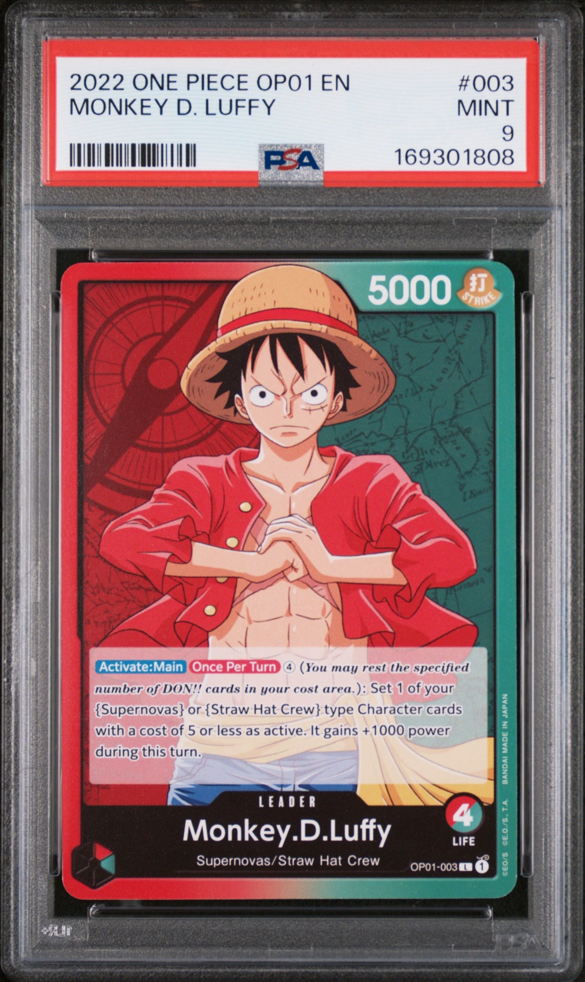 2022 One Piece Monkey D. Luffy #003 Supernovas/Straw Hat Crew PSA 9