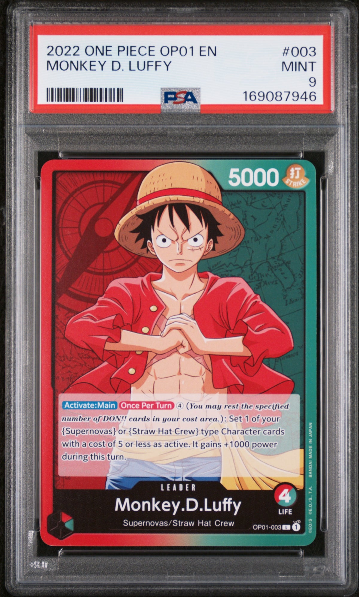One Piece Card Game Monkey D. Luffy OP01-003 PSA 9