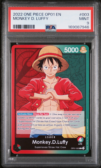 One Piece Card Game Monkey D. Luffy OP01-003 PSA 9