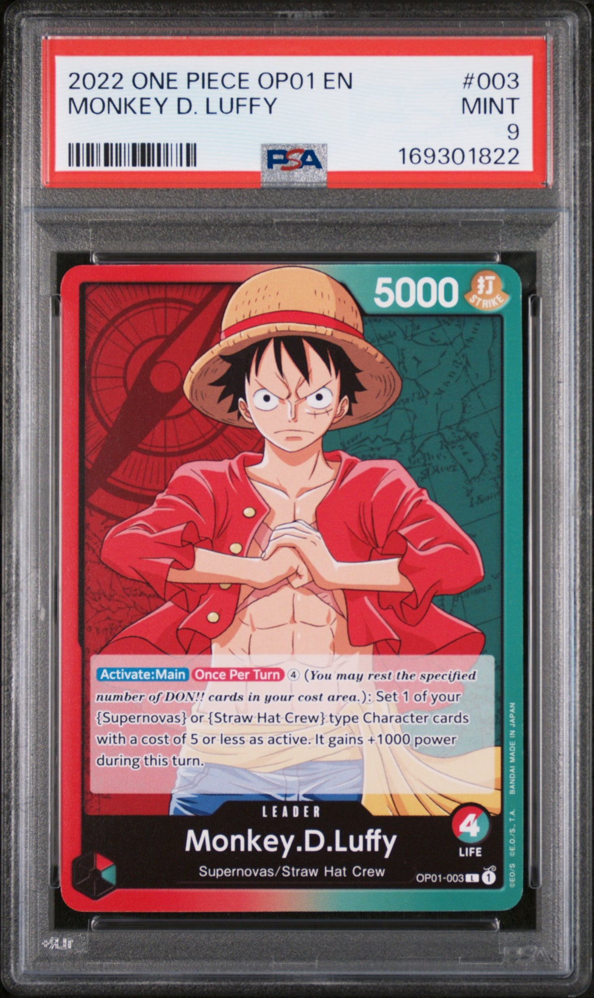 2022 One Piece Romance Dawn Leader Monkey D. Luffy #OP01003 PSA 9