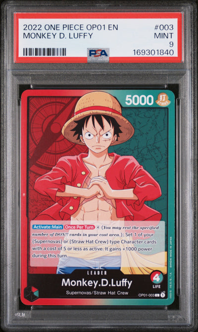 2022 One Piece Romance Dawn Leader Monkey D. Luffy #OP01003 PSA 9
