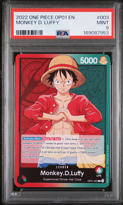 2022 One Piece Romance Dawn Leader Monkey D. Luffy #OP01003 PSA 9