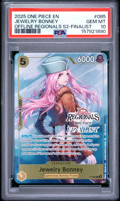 2025 One Piece Tournament Promo Offline Regionals Finalist Jewelry Bonney #P-085 PSA 10