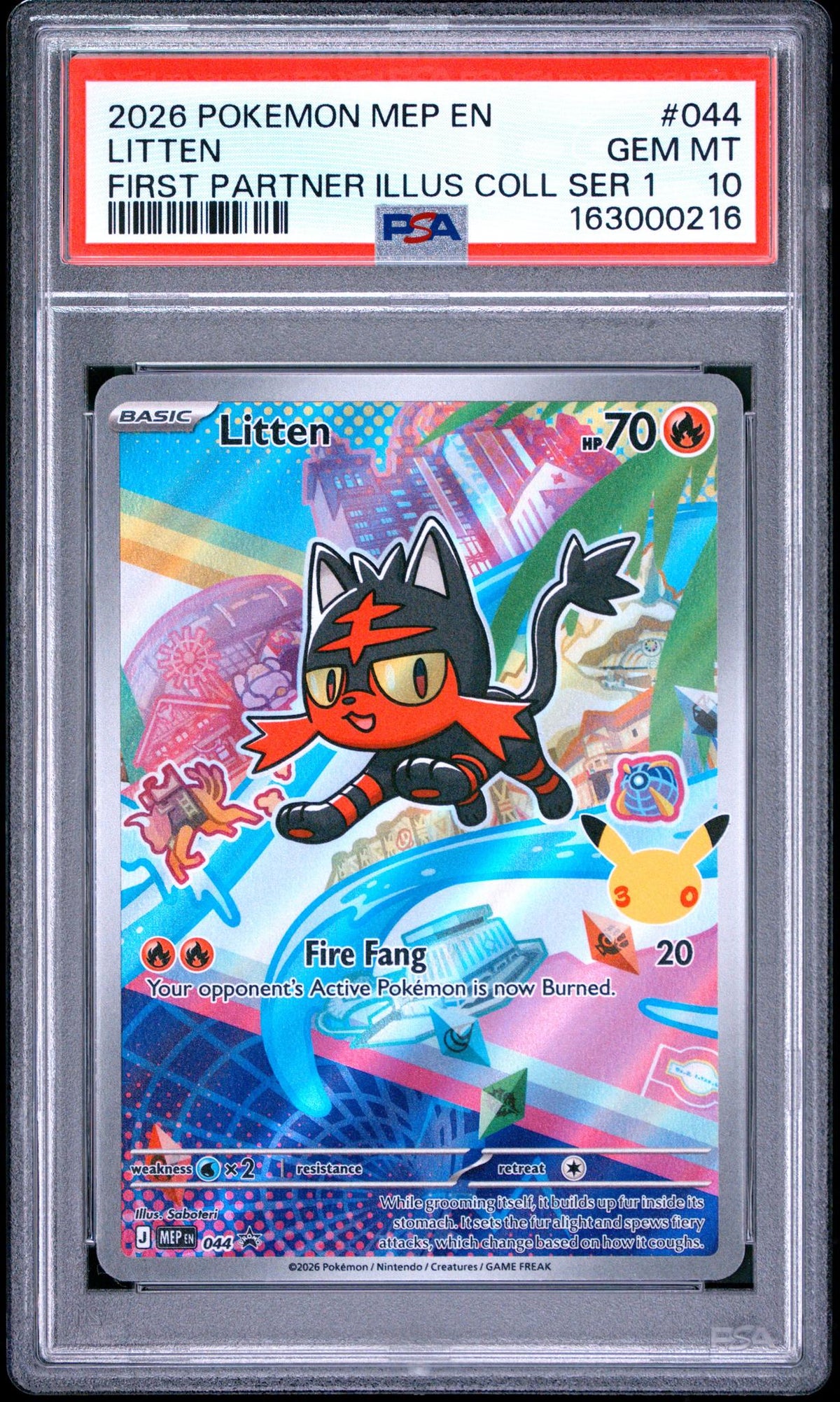 2026 Pokemon Mega Evolution Black Star Promo First Partner Illustration Collection Series 1 Litten #044 PSA 10