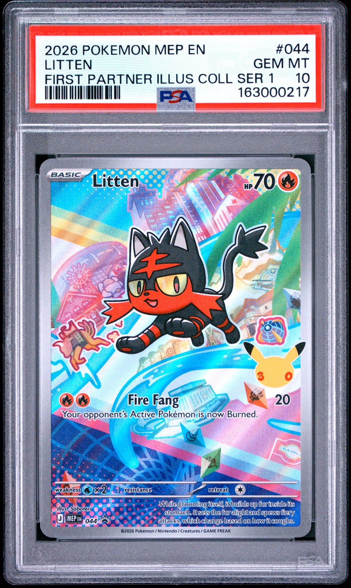 2026 Pokemon Mega Evolution Black Star Promo First Partner Illustration Collection Series 1 Litten #044 PSA 10