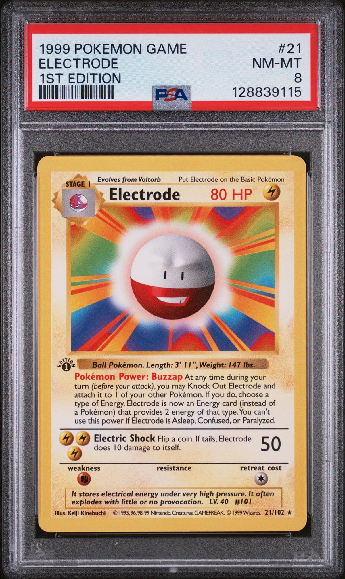 1999 Pokemon Base Set 1st Edition Electrode #21 PSA 8